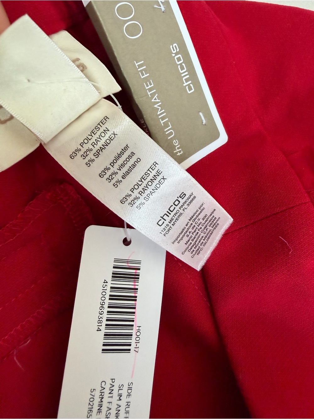 Chico's Red Straight-Leg Pants with Side Ruffle - Picture 7 of 7